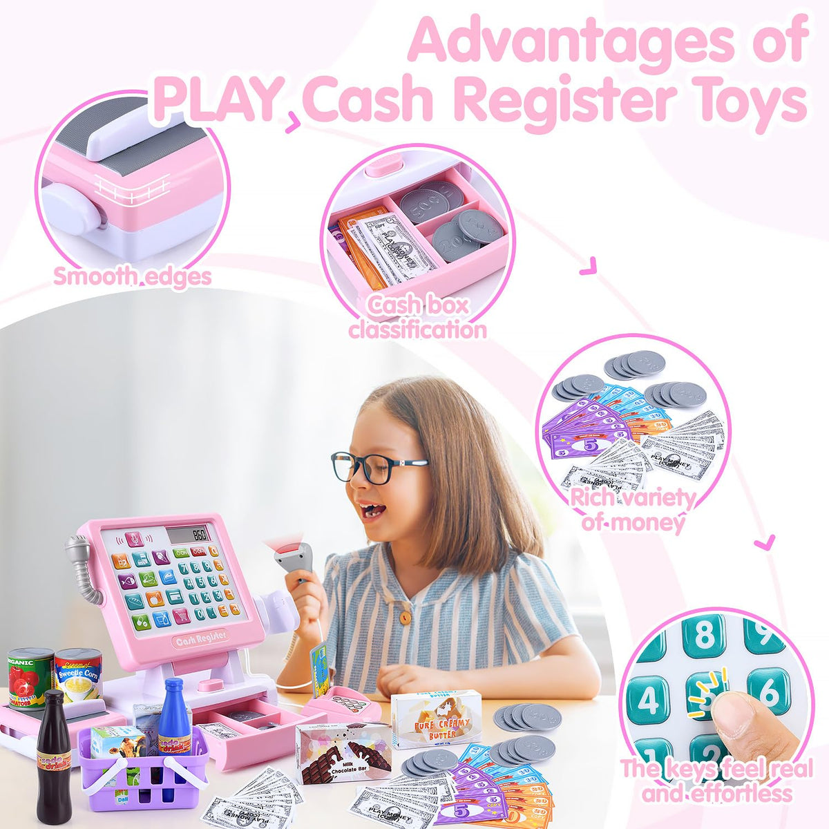 PLAY Cash Register Toy money drawer opens for realistic checkout practices