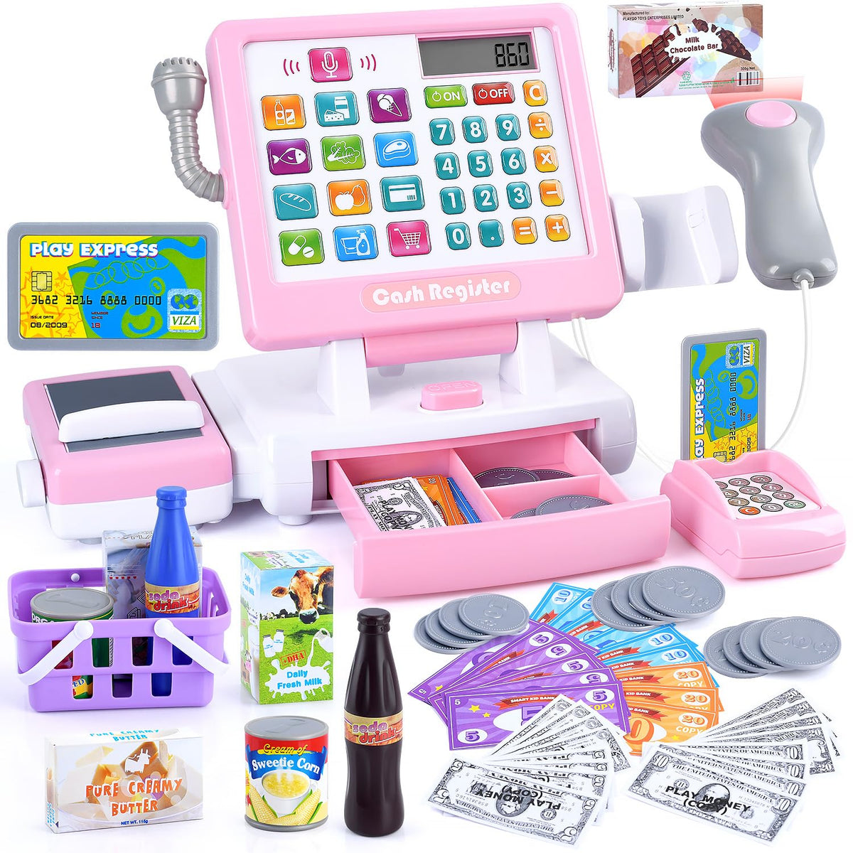 PLAY Kids Cash Register Toy front view promotes imaginative play and early math practice