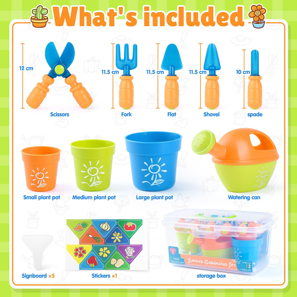 PLAY Kids Gardening Set plant markers image helps organize seeds and growth