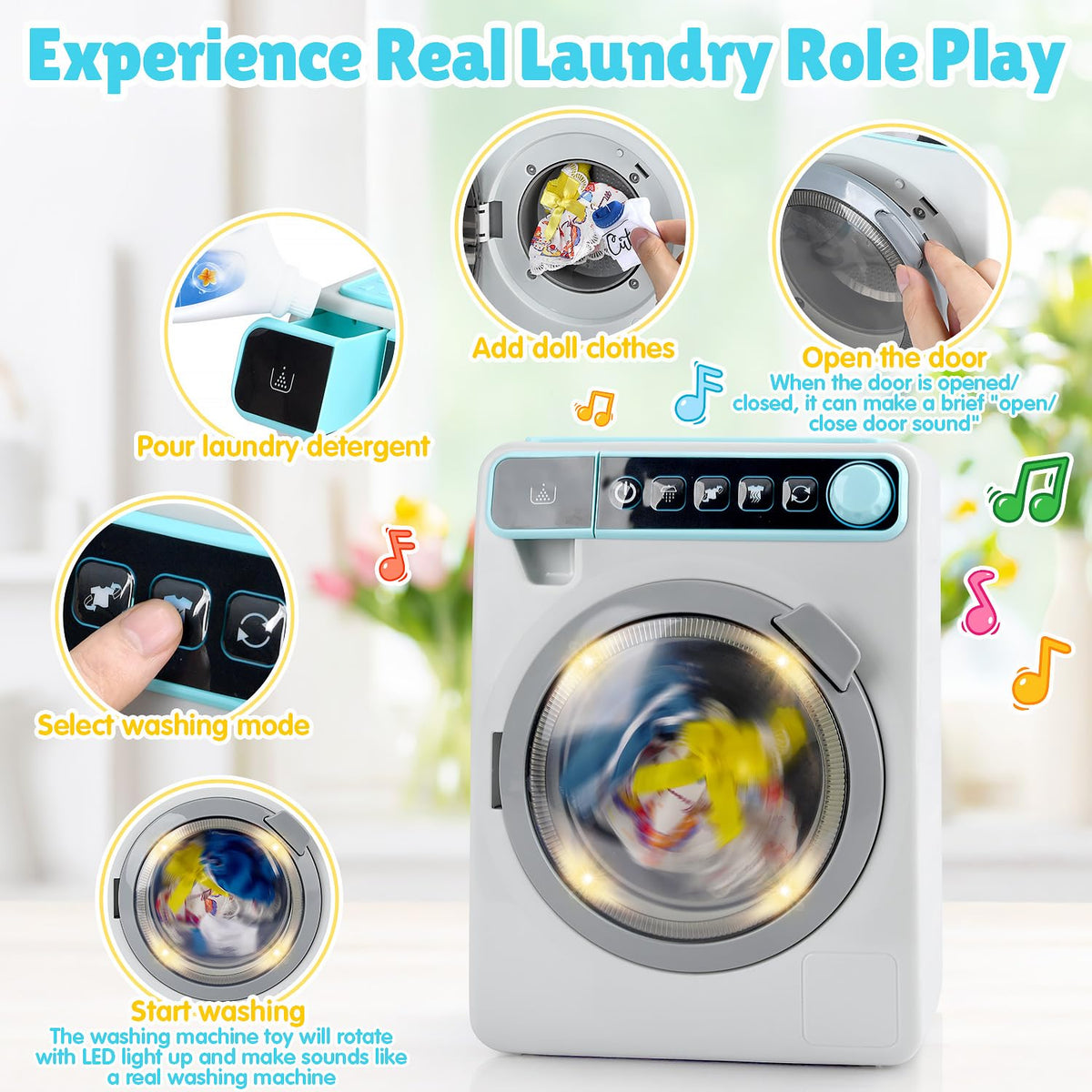 PLAY laundry basket included supports complete pretend laundry routines.