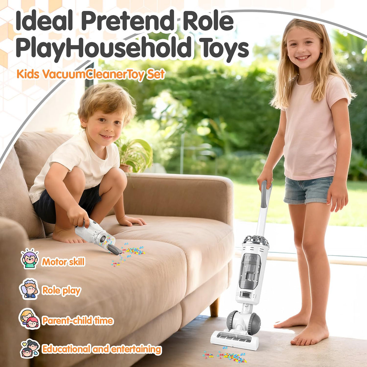 PLAY Kids Vacuum Toy handheld mode close-up showcasing realistic suction sound.