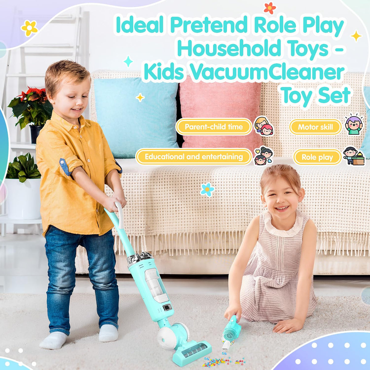 Detachable design highlights two play options for flexible pretend cleaning