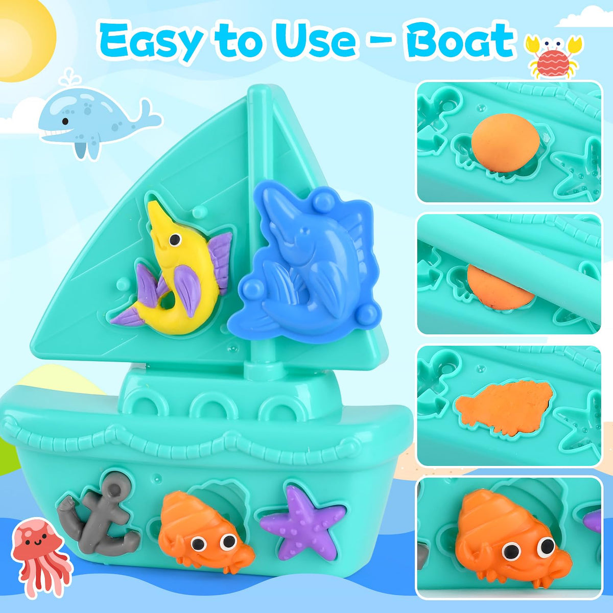PLAY Ocean Color Dough Set clownfish mold encourages colorful scenes and creative playtime.