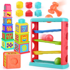 PLAY Pound a Ball Toy tower in action, encouraging pounding and ball dropping