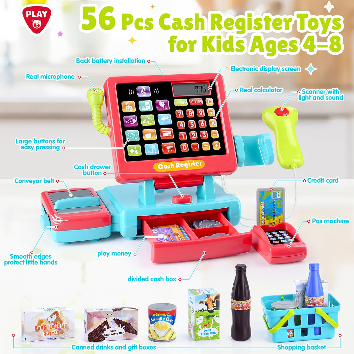 PLAY scanner with lights and sounds for interactive pretend shopping