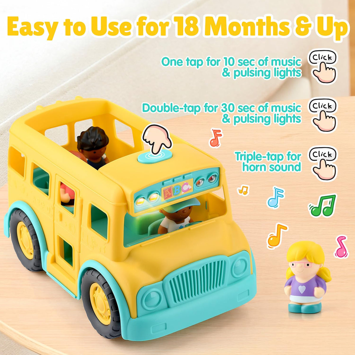 Colorful kid figures accompany the bus for storytelling and social play.