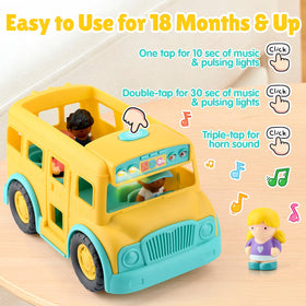 Colorful kid figures accompany the bus for storytelling and social play.