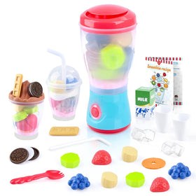 PLAY Smoothie Maker 27-piece set in hero view with blender action and lights.