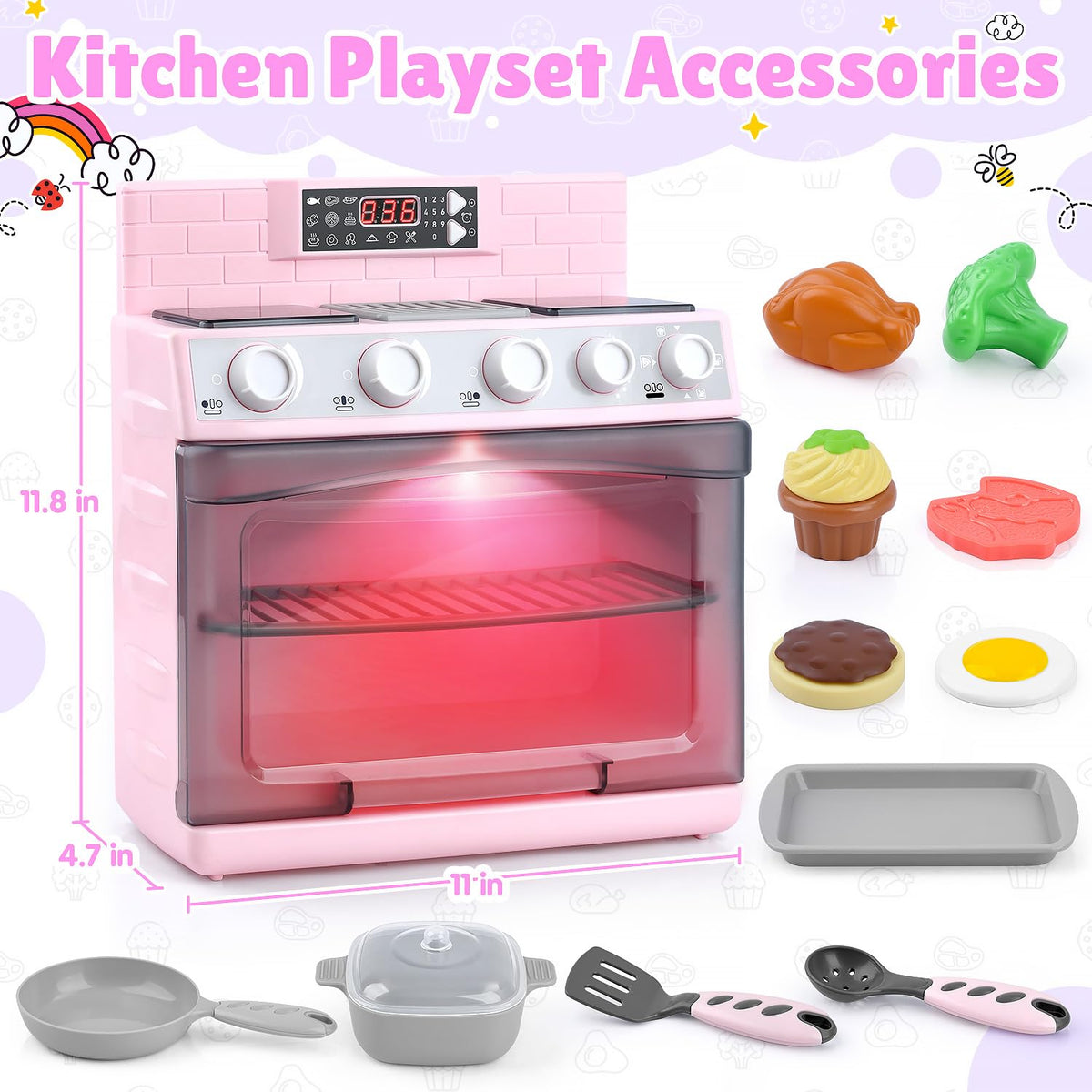 PLAY Toy Oven includes 11 accessories to expand cooking pretend play possibilities.