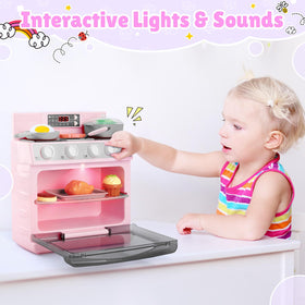 PLAY Toy Oven buttons and knobs enable interactive pretend cooking scenarios.