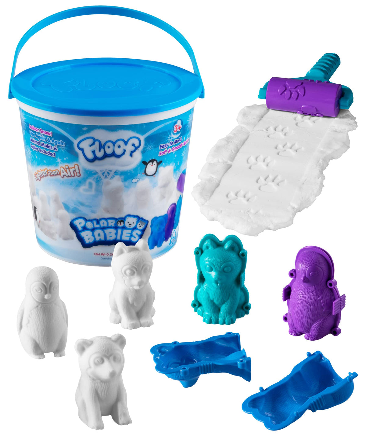 Play Visions Floof Polar Babies bucket keeps indoor snow fresh and reusable.