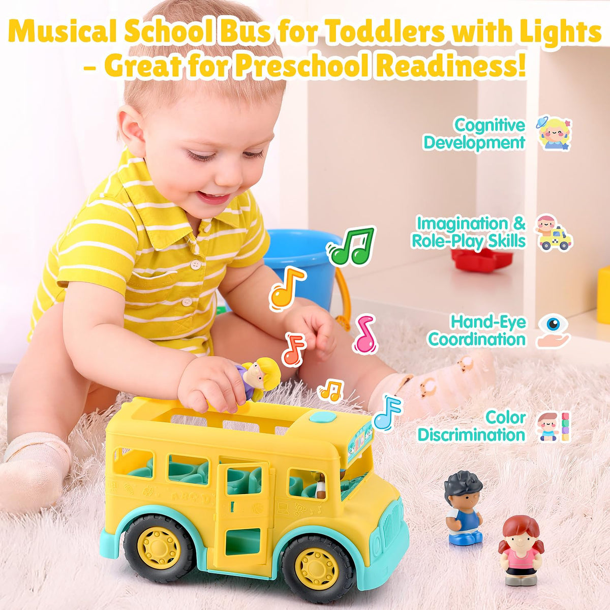 PLAY yellow bus with driver figure for imaginative role-play adventures.