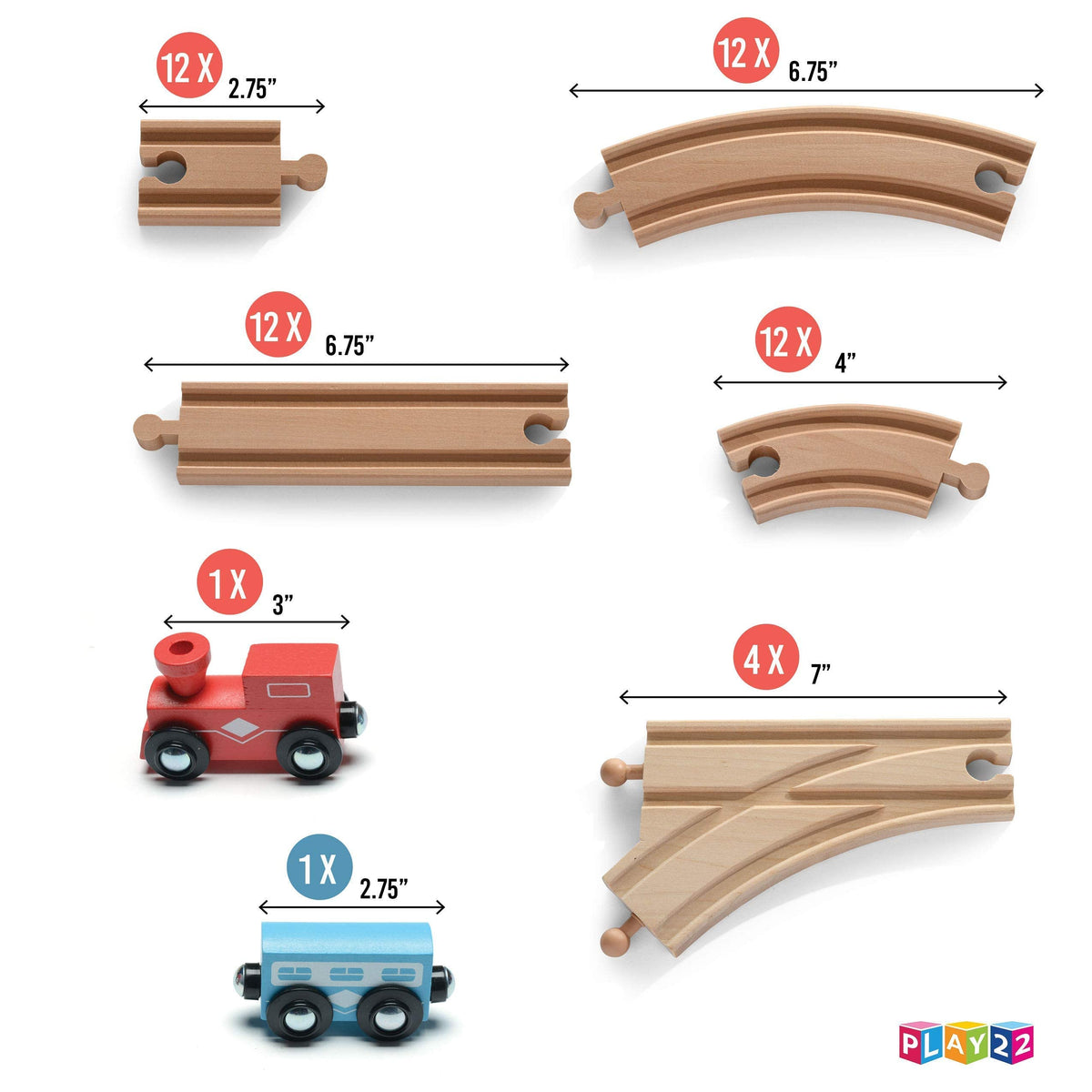 Play22 2-inch straight tracks for compact layouts and stable joins