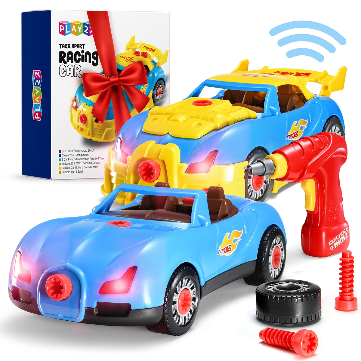 Play22 30-pcs take apart racing car set—modular parts inspire imaginative play and STEM learning.
