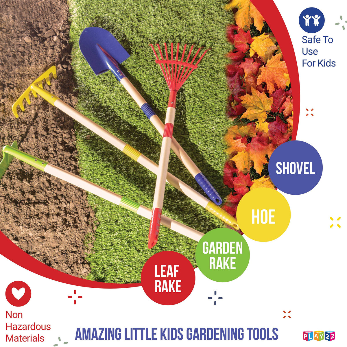 Play22 Kids Garden Tool Set leaf rake helps clear debris during pretend gardening sessions.