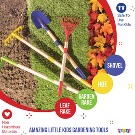 Play22 Kids Garden Tool Set leaf rake helps clear debris during pretend gardening sessions.