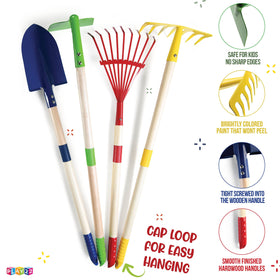 Play22 Kids Garden Tool Set rake enables real-world leaf collection during outdoor fun.