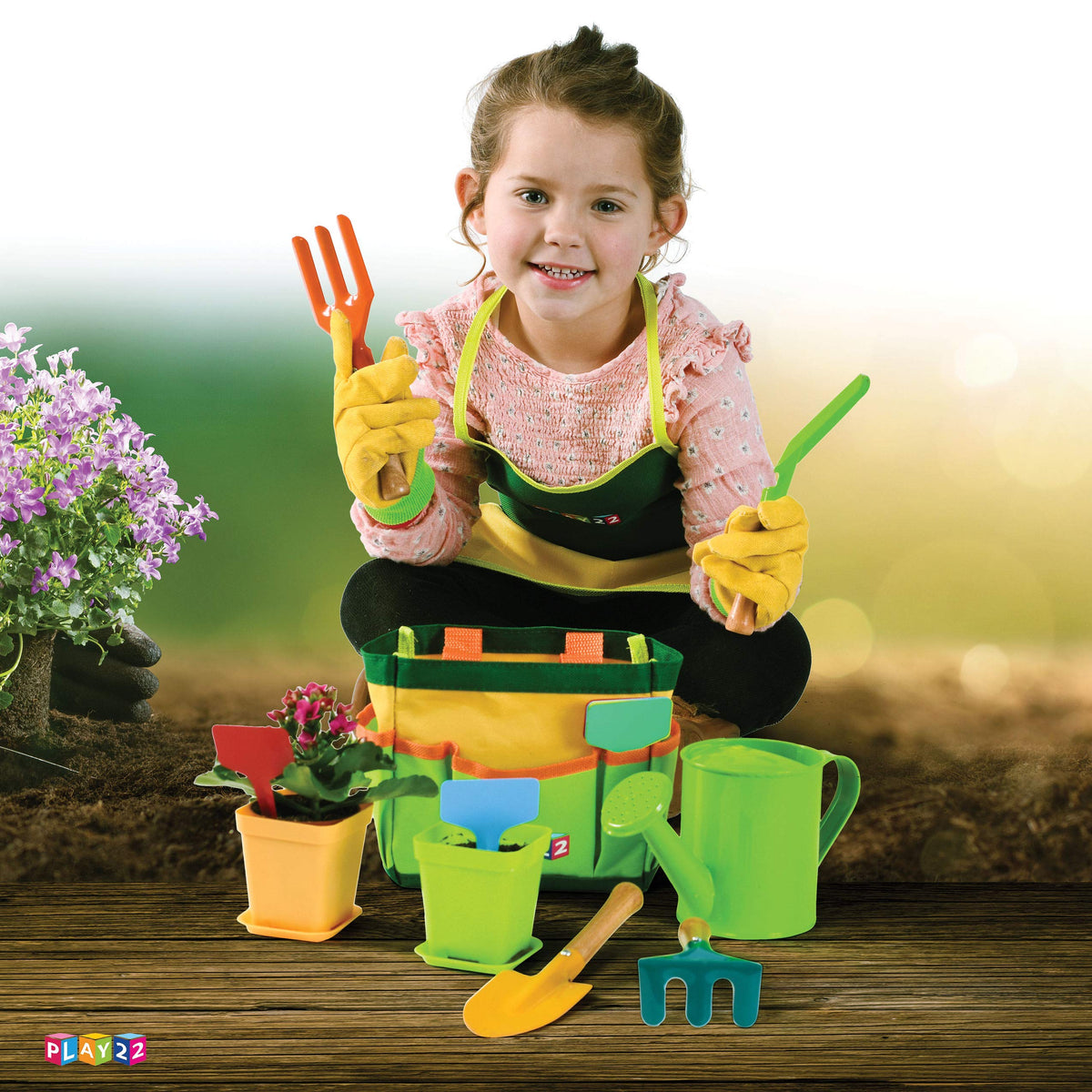 Play22 Kids Gardening Set rake; promotes early coordination during outdoor exploration.