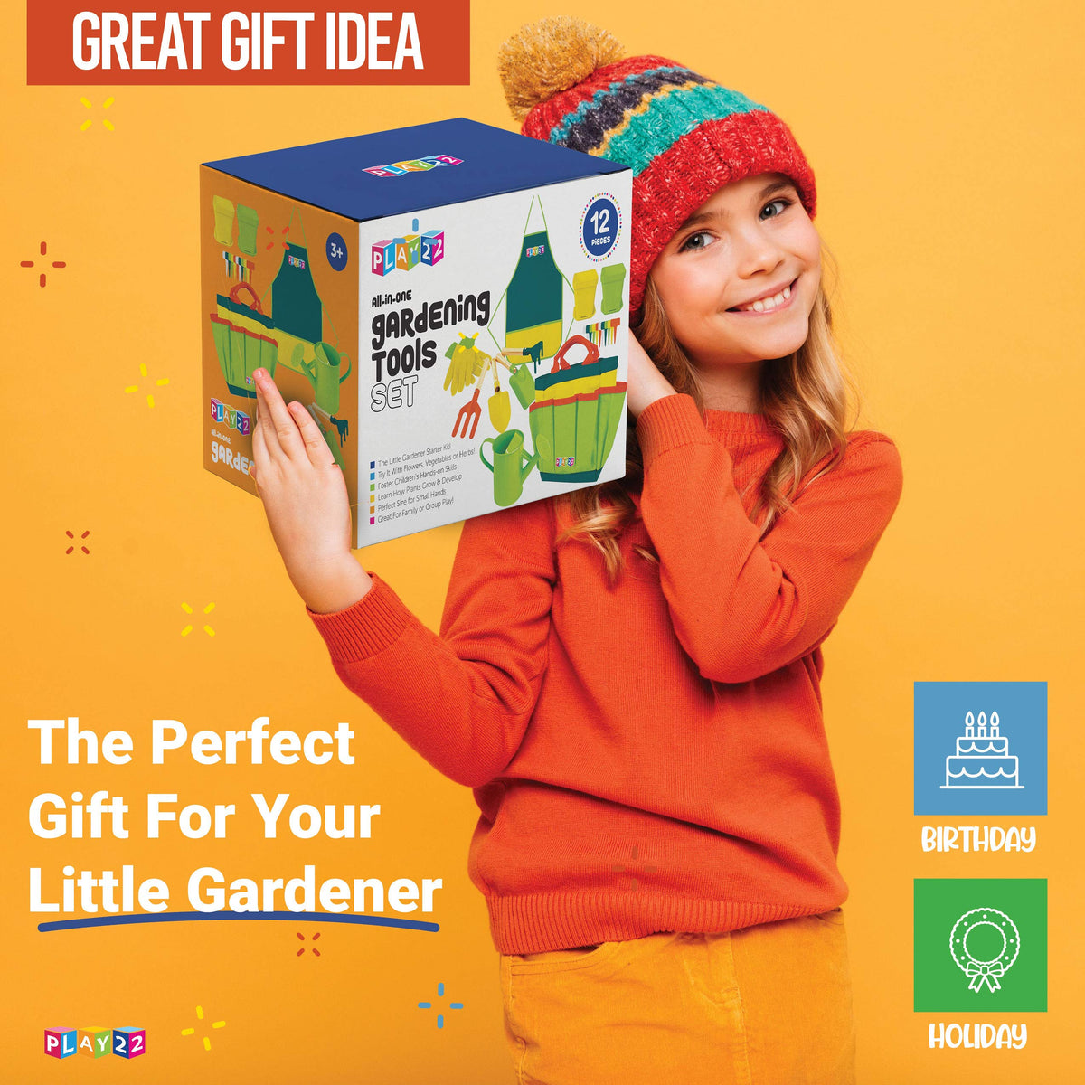 Play22 Kids Gardening Set tote bag; portable organization for outdoor projects.