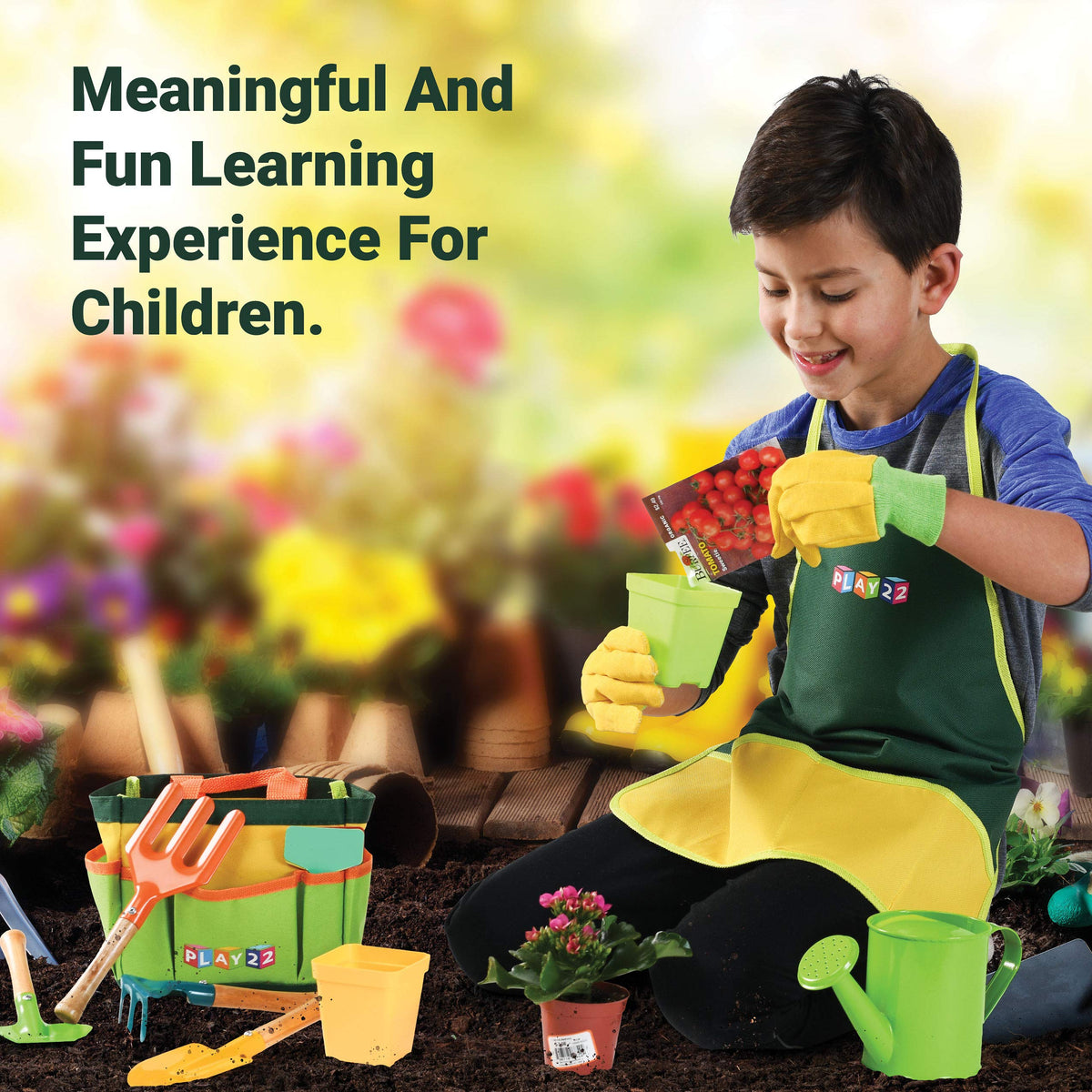 Play22 Kids Gardening Set watering can; easy pour for watering activities.