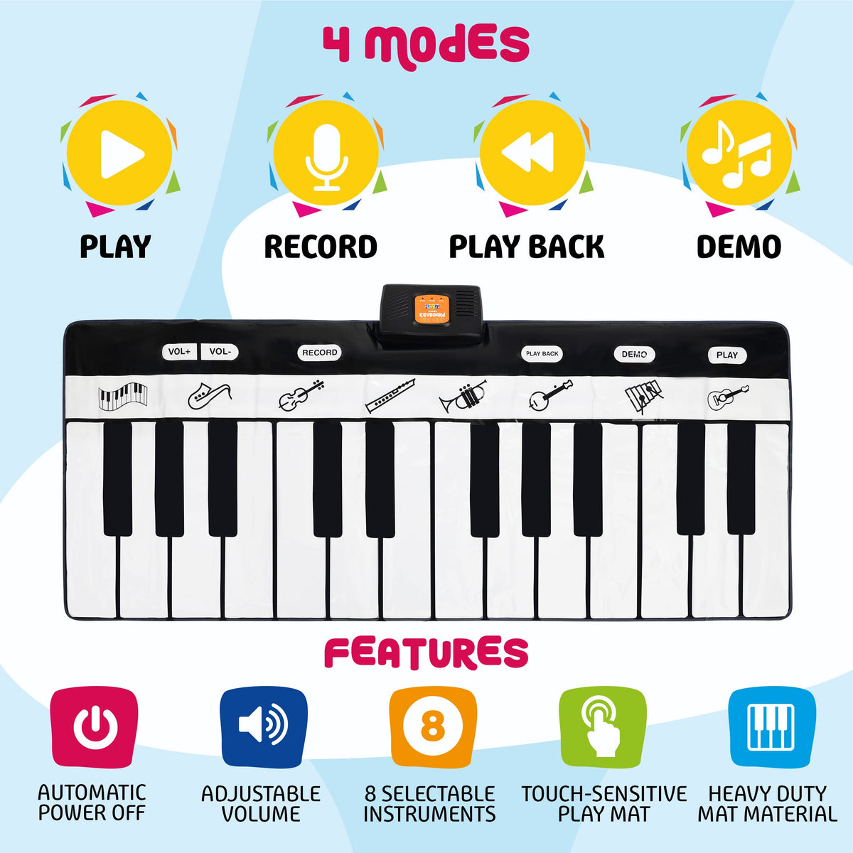 Play22 piano mat features eight instrument sounds for imaginative play