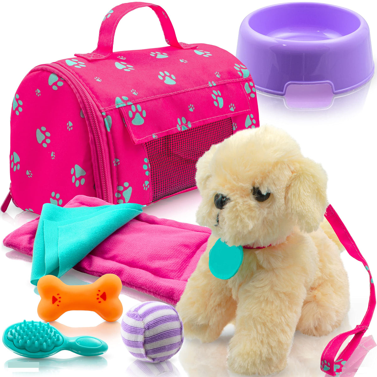 Play22 plush puppy with detachable leash for 18-inch dolls