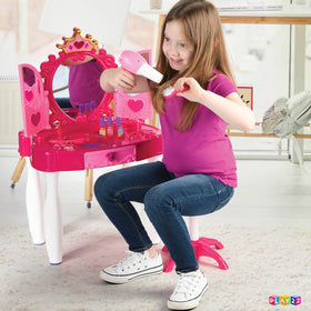Play22 vanity stool offers sturdy seating during pretend styling sessions