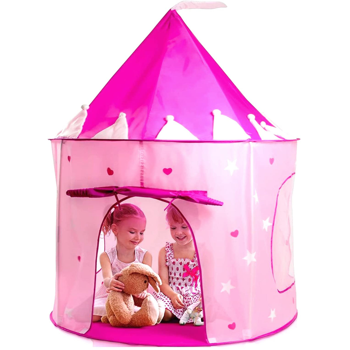 Play22 Princess Castle Pink Tent front view for cozy indoor play.
