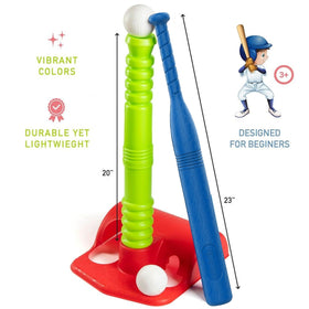 Play22 T Ball Set wall-mount stand keeps toys organized.