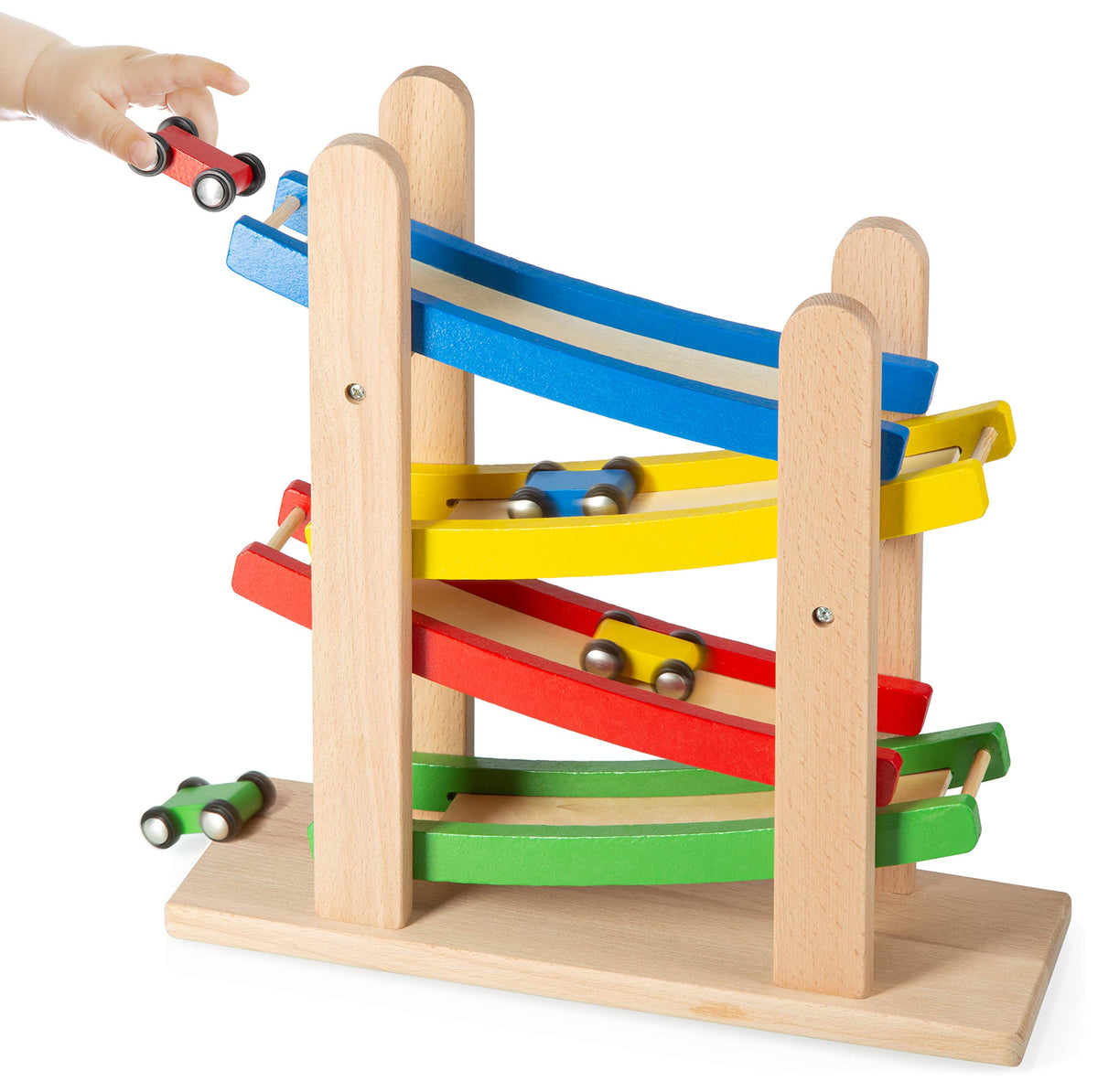 Play22 toddler playing on ramp race to inspire motor skills.