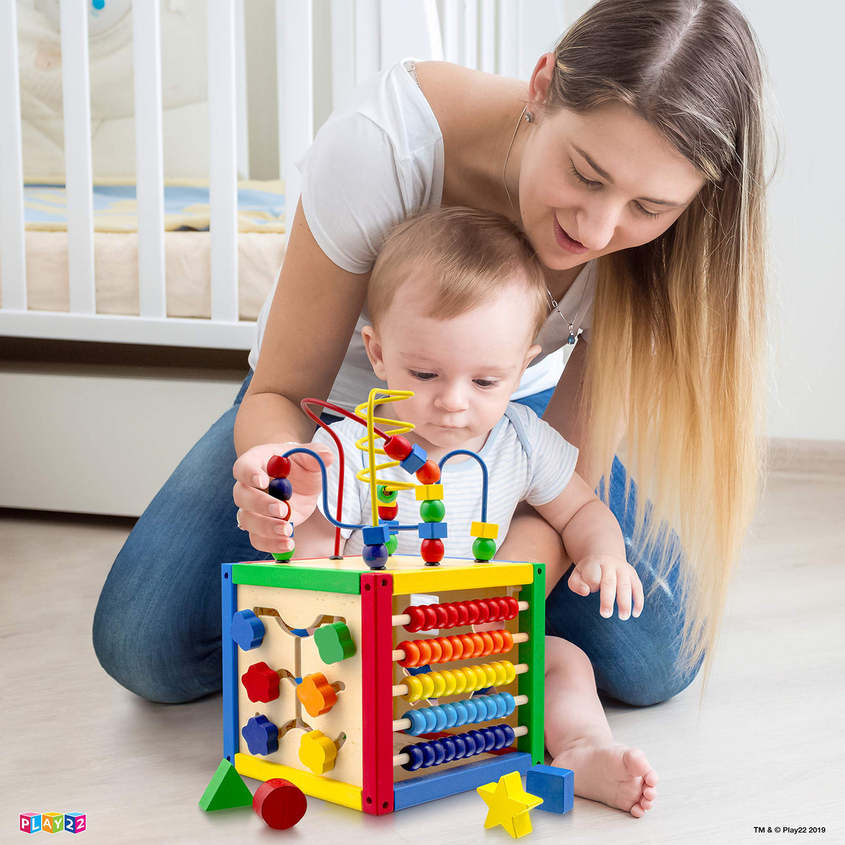 Play22 wooden activity cube abacus beads support counting practice and tactile learning.