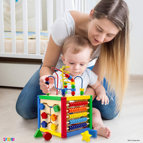 Play22 wooden activity cube abacus beads support counting practice and tactile learning.