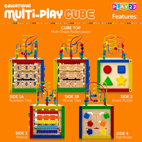 Play22 wooden activity cube spinning shapes counting numbers adds interactive visual tracking.