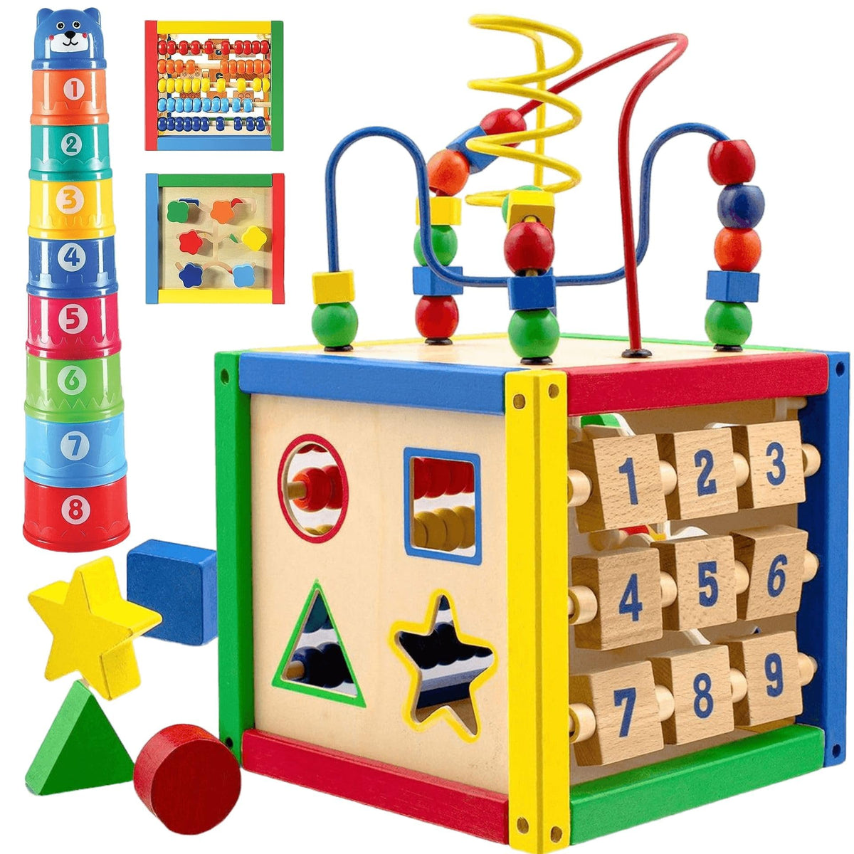Play22 wooden activity cube top bead maze offers stimulating play and fine motor skill practice.