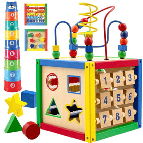 Play22 wooden activity cube top bead maze offers stimulating play and fine motor skill practice.