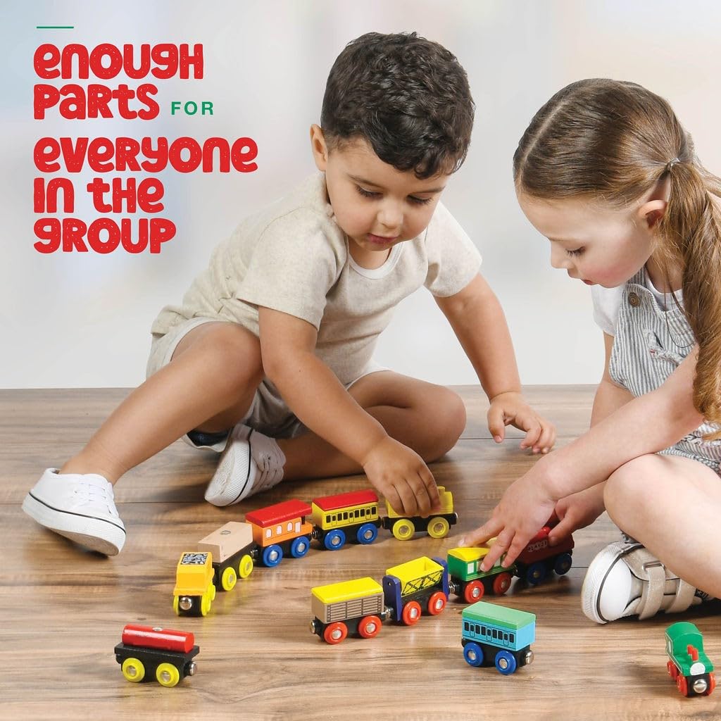 Play22 wooden coaches connect smoothly for kid-friendly railroad adventures.