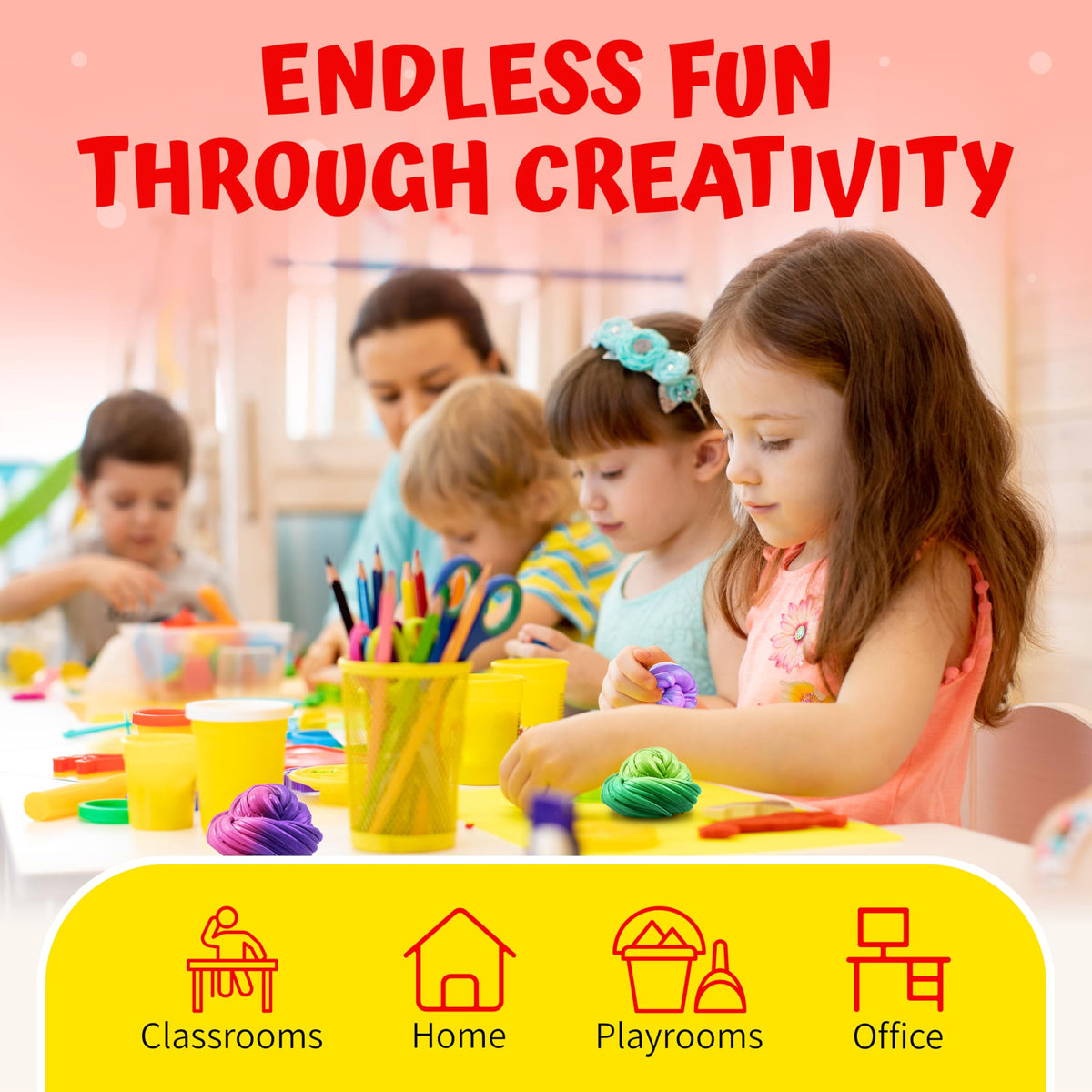 Playbees putty kneading action demonstrates stress-relief through tactile, soft and bouncy texture