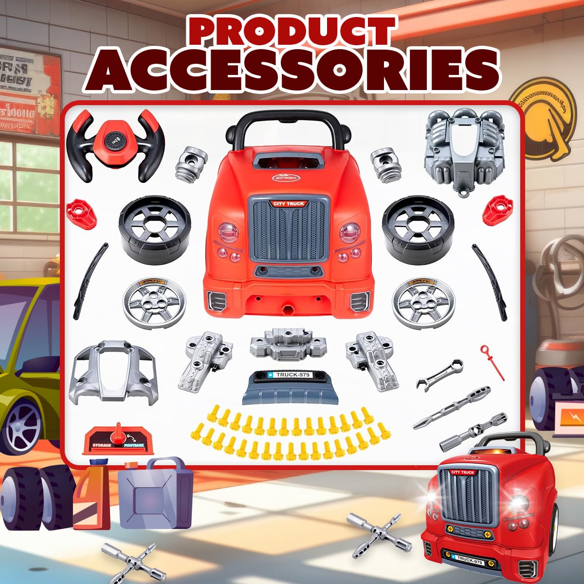 Playbees engine parts with removable cover for hands on repairs.