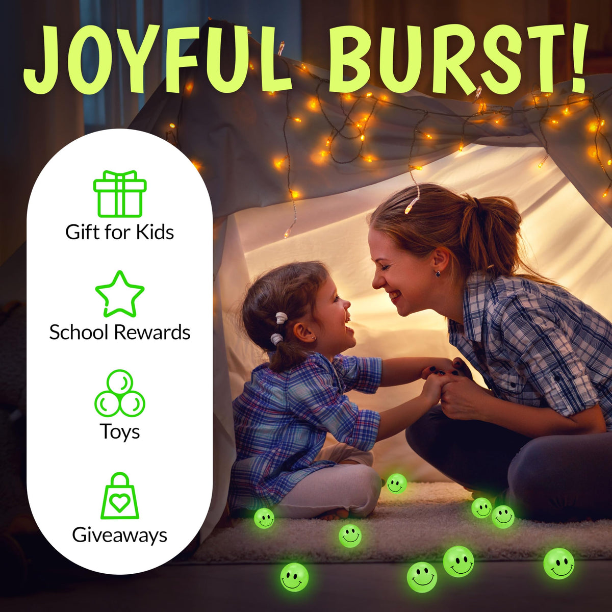 Playbees glow party favors for celebrations and carnival prizes.