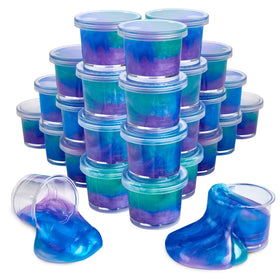 Playbees Mini Galaxy Slime cups show compact 1.5-inch containers for portable play.