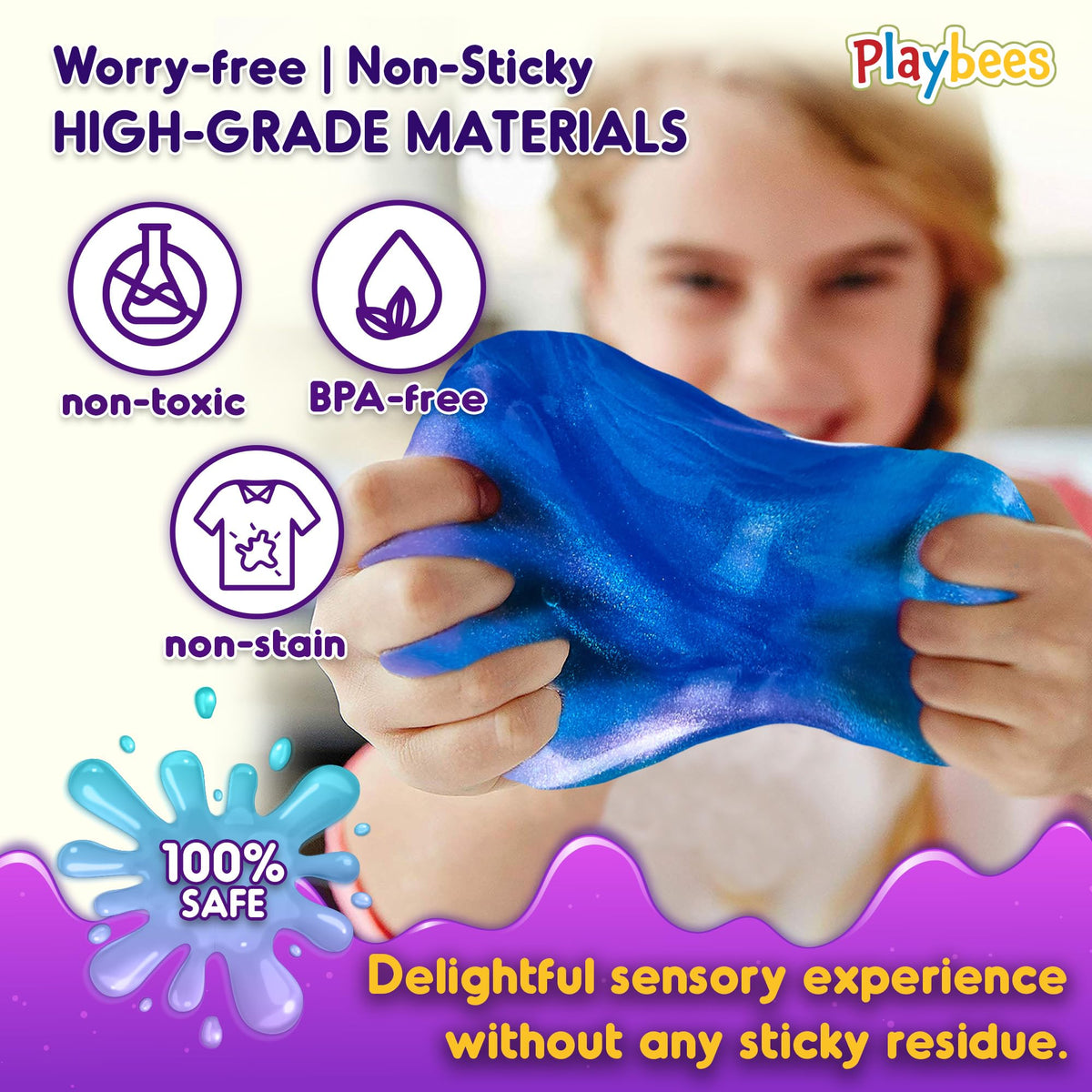 Playbees Mini Galaxy Slime kids at play demonstrate tactile, sensory fun.