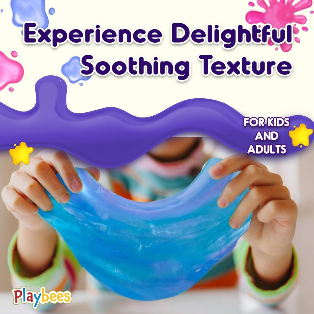 Playbees Mini Galaxy Slime BPA-free label highlights safe 3+ play opportunities.