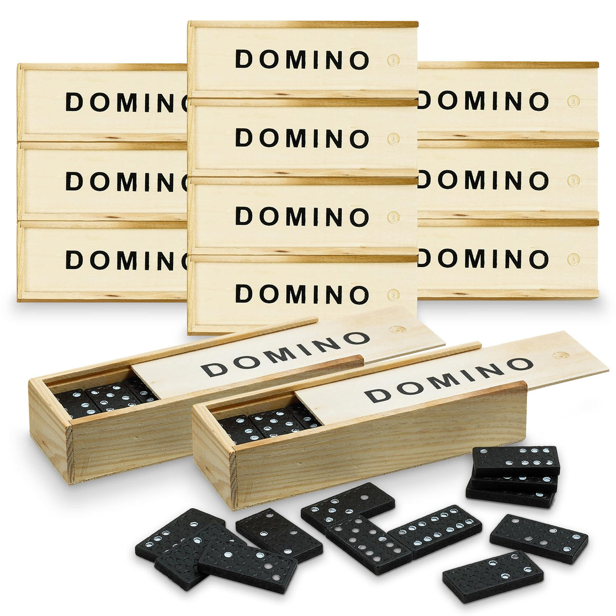 Playbees mini wooden dominoes set in a compact case for travel fun.