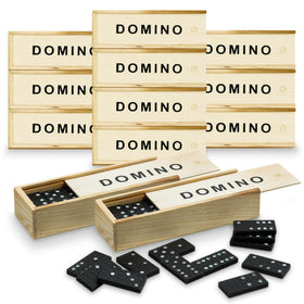 Playbees mini wooden dominoes set in a compact case for travel fun.
