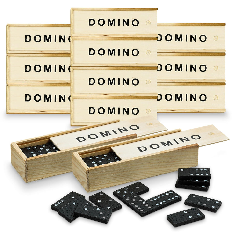 Playbees mini wooden dominoes set in a compact case for travel fun.