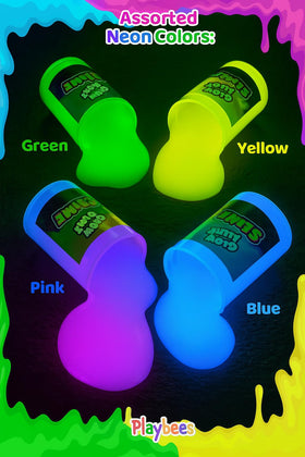 Playbees neon slime colors illuminate during playtime for vibrant sensory play.