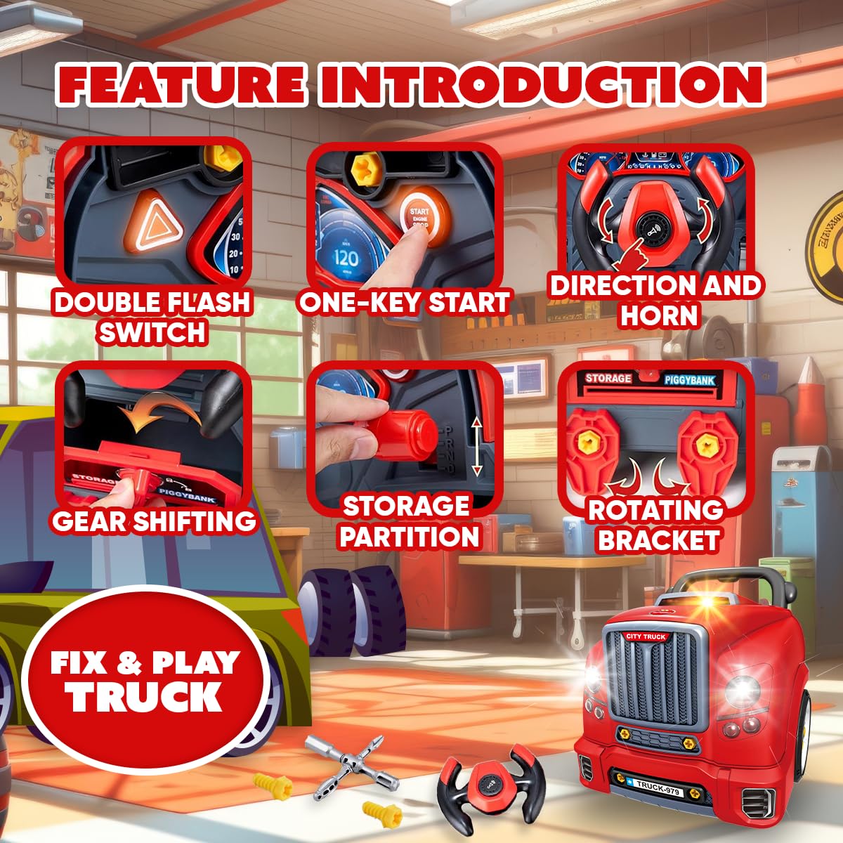 Playbees RC car key offers lock, unlock, and alarm features.
