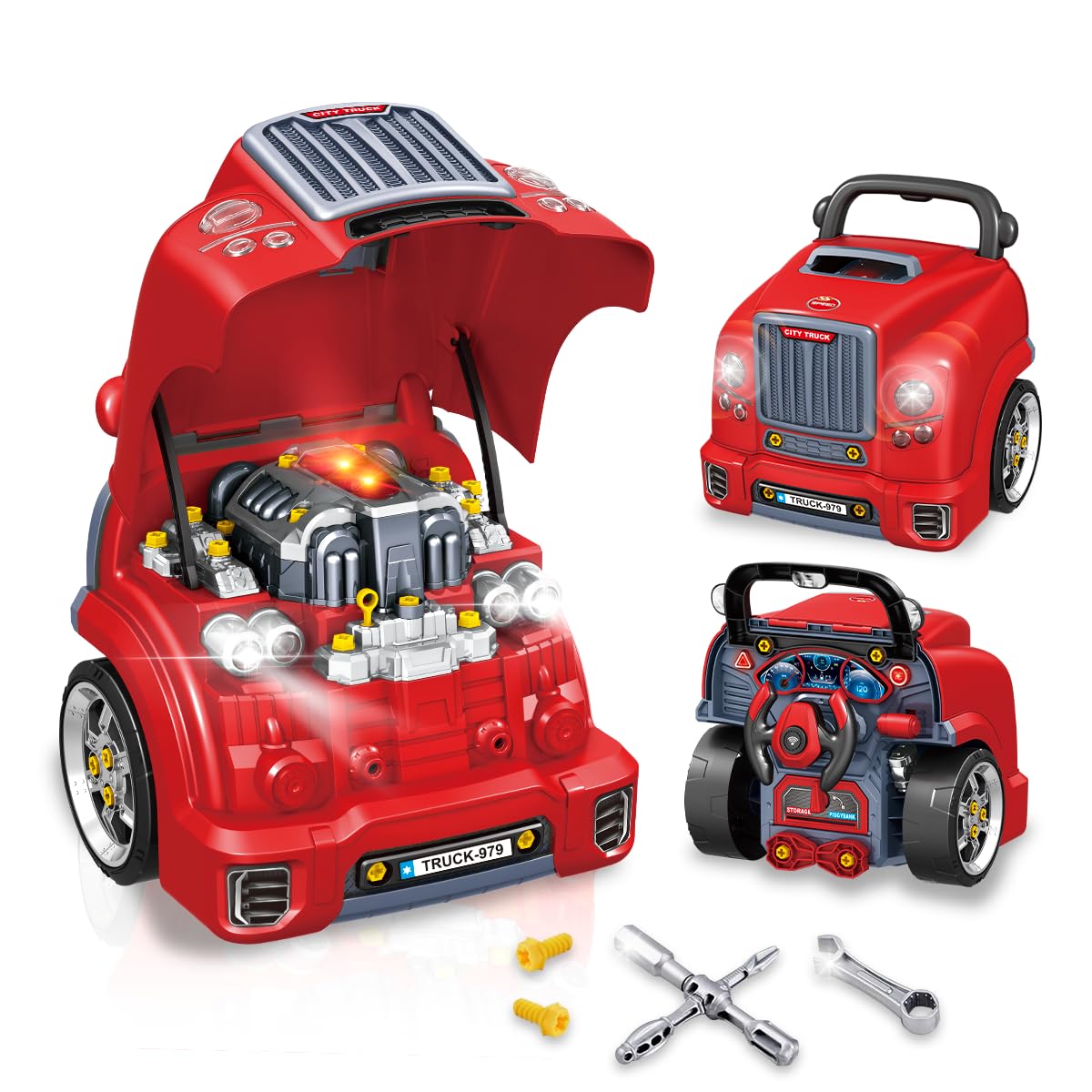 Playbees red truck engine repair toy with full set for imaginative play and learning.