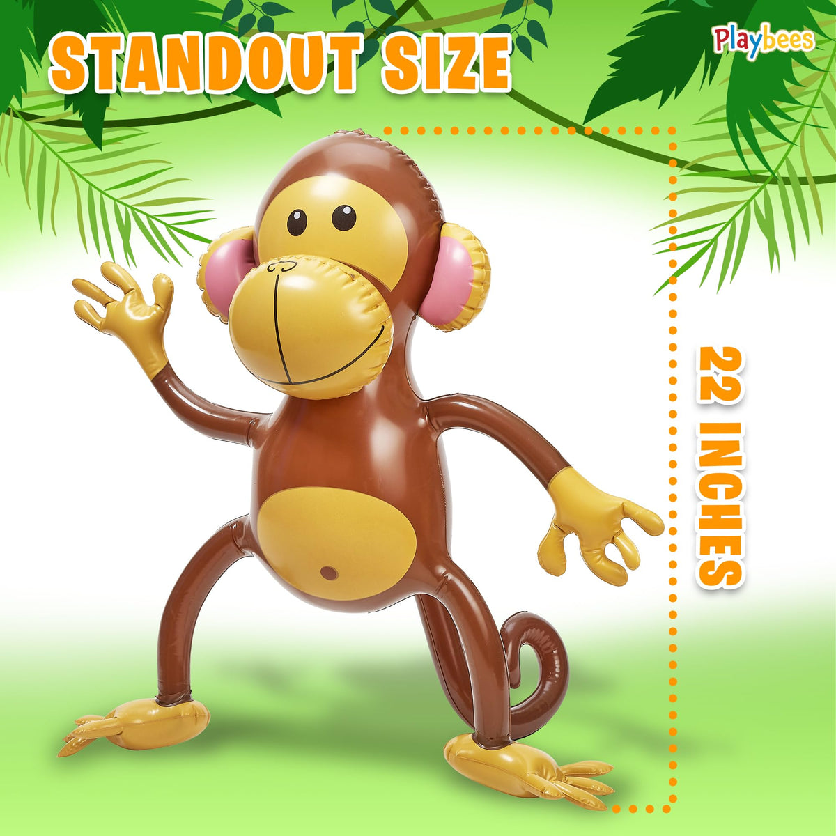Six-pack Playbees inflatable monkeys enhance safari-themed decor.