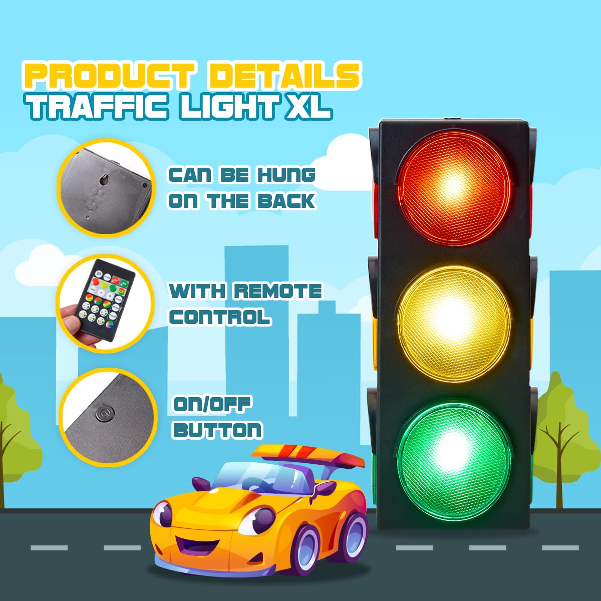 Playbees Traffic Light Lamp remote control enabling easy color changes.